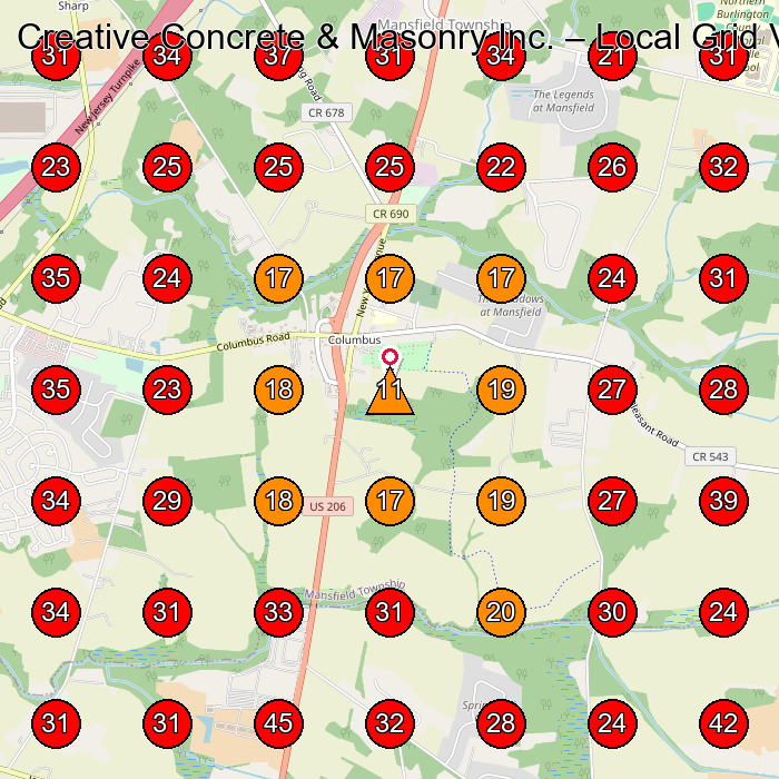 Creative Concrete & Masonry Inc. GeoGrid visibility map for Concrete Contractor in None